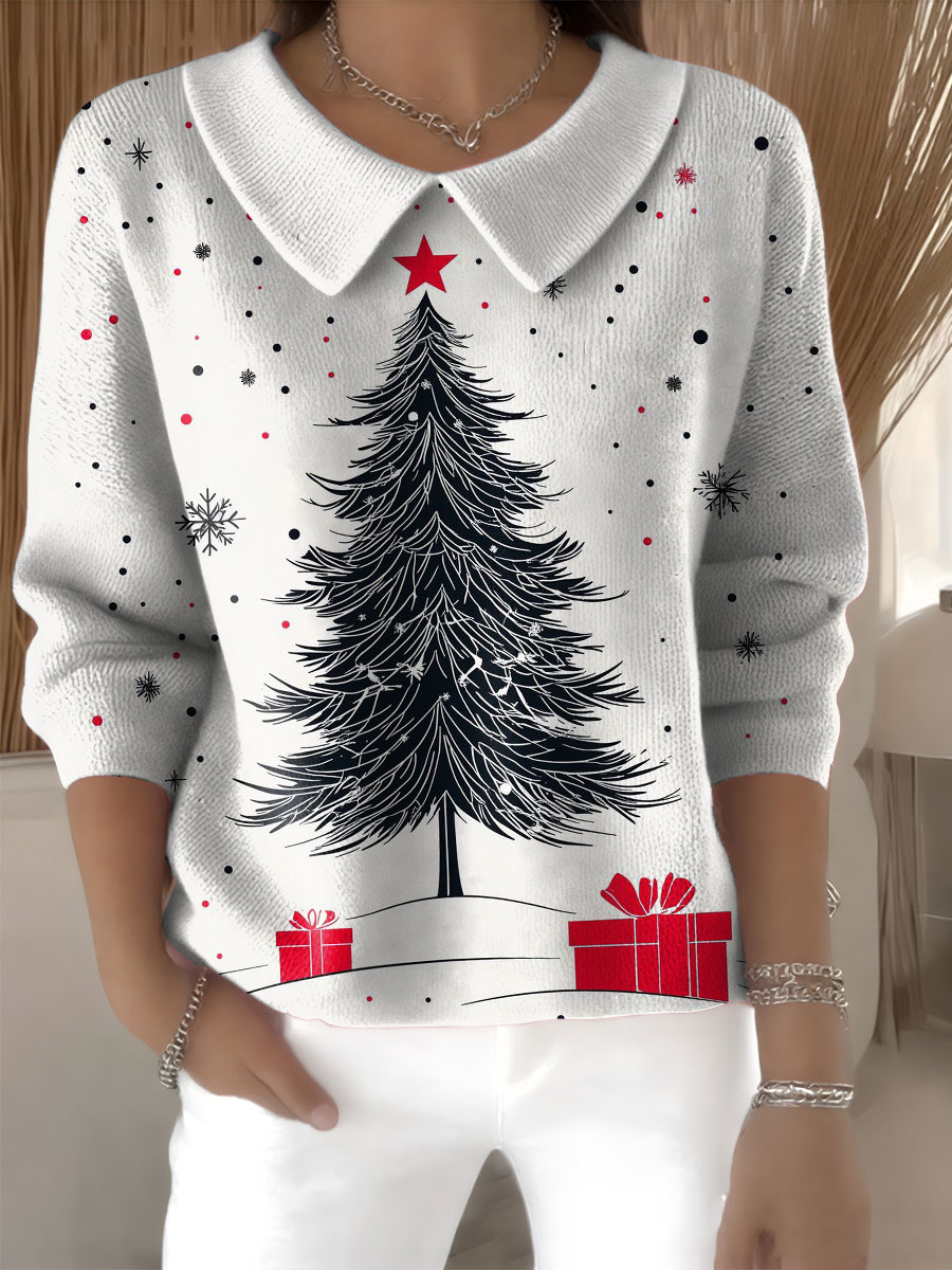Women's Christmas Tree Gifts Casual Print Peter Pan Collar 3/4 Sleeve Sweater