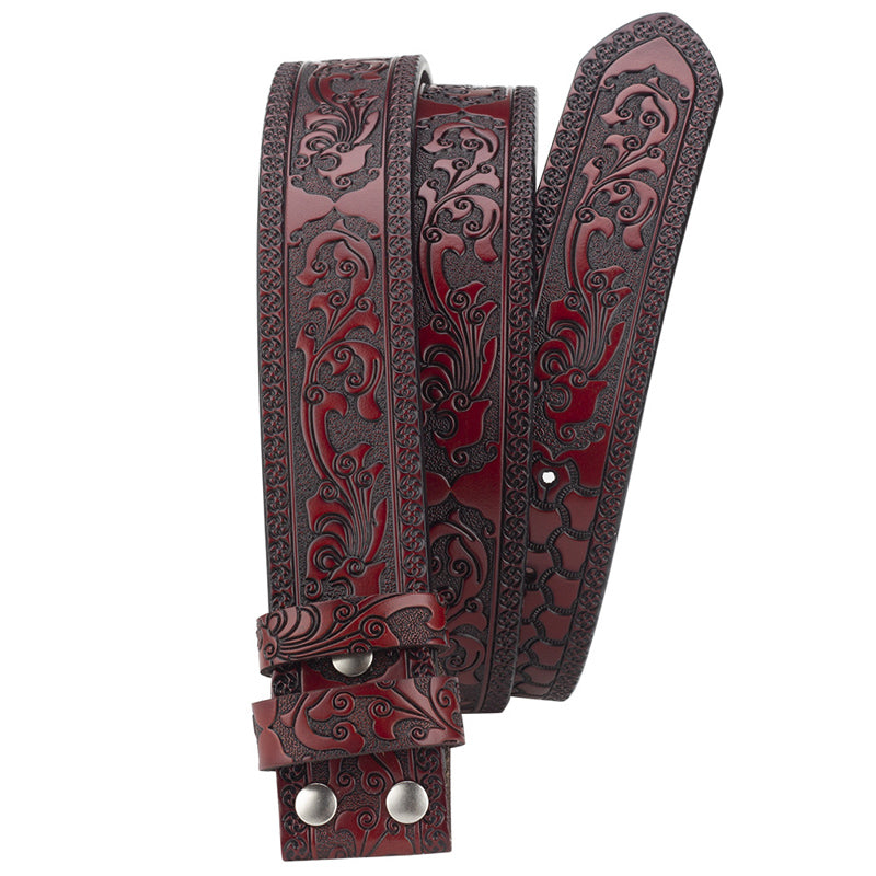 Men's Split Leather Vintage Embossed Smooth Buckle Belt 