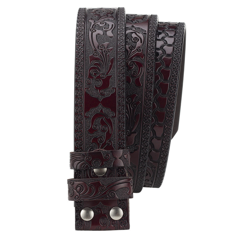 Men's Split Leather Vintage Embossed Smooth Buckle Belt 