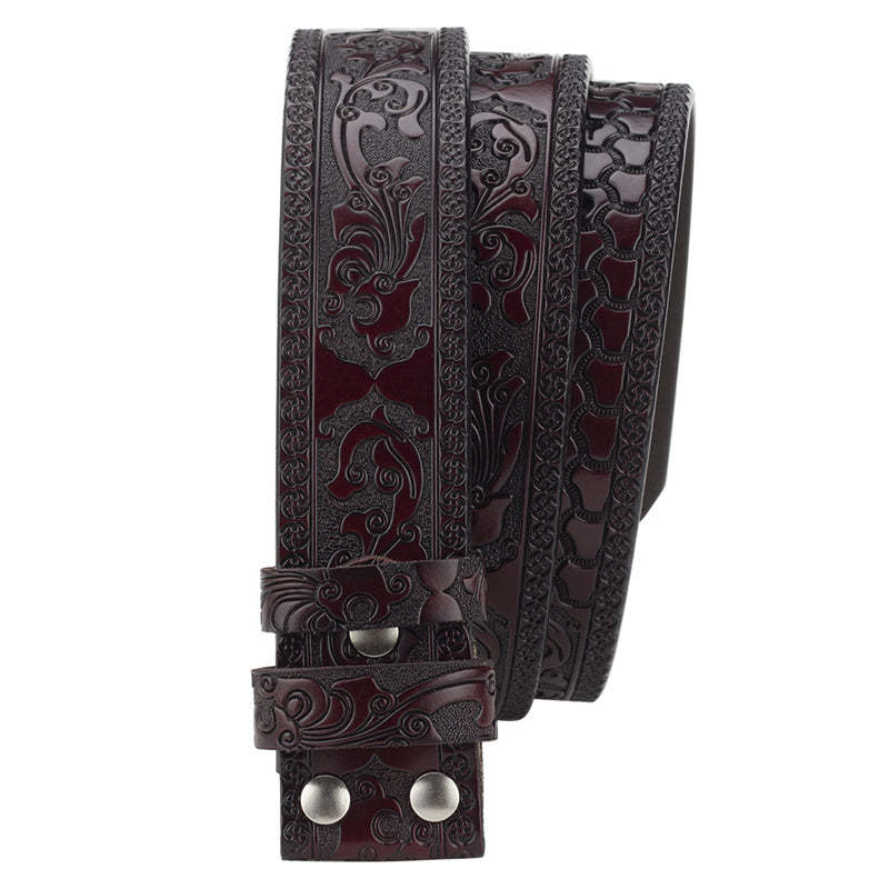 Men's Split Leather Vintage Embossed Smooth Buckle Belt 