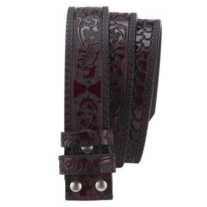 Men's Split Leather Vintage Embossed Smooth Buckle Belt 
