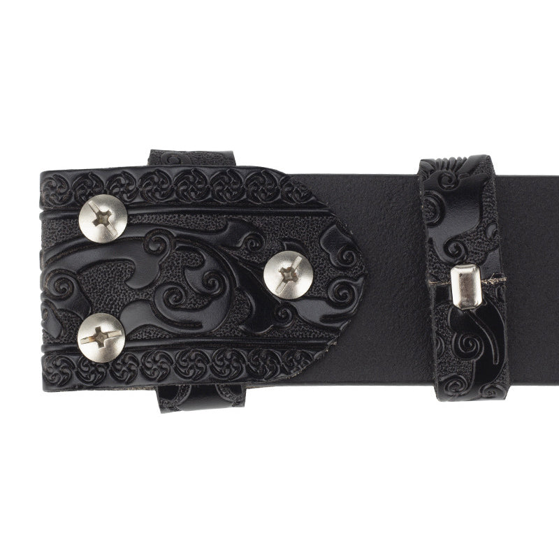 Men's Split Leather Vintage Embossed Smooth Buckle Belt 