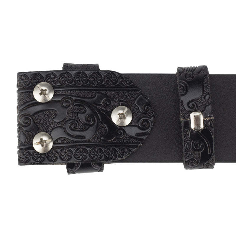Men's Split Leather Vintage Embossed Smooth Buckle Belt 