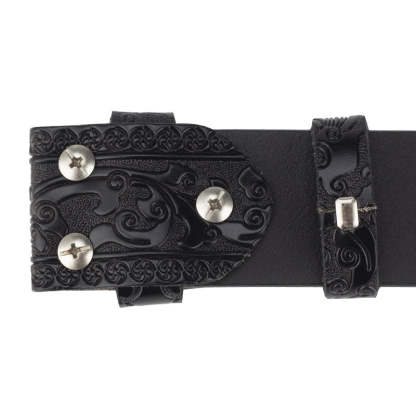 Men's Split Leather Vintage Embossed Smooth Buckle Belt 