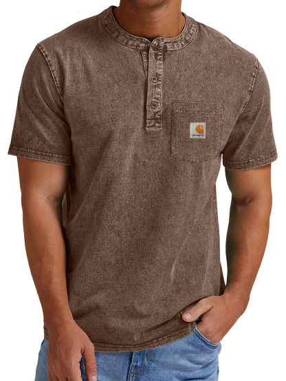 Carhartt Men's Vintage Casual Button Pocket Short Sleeve Henley Shirt