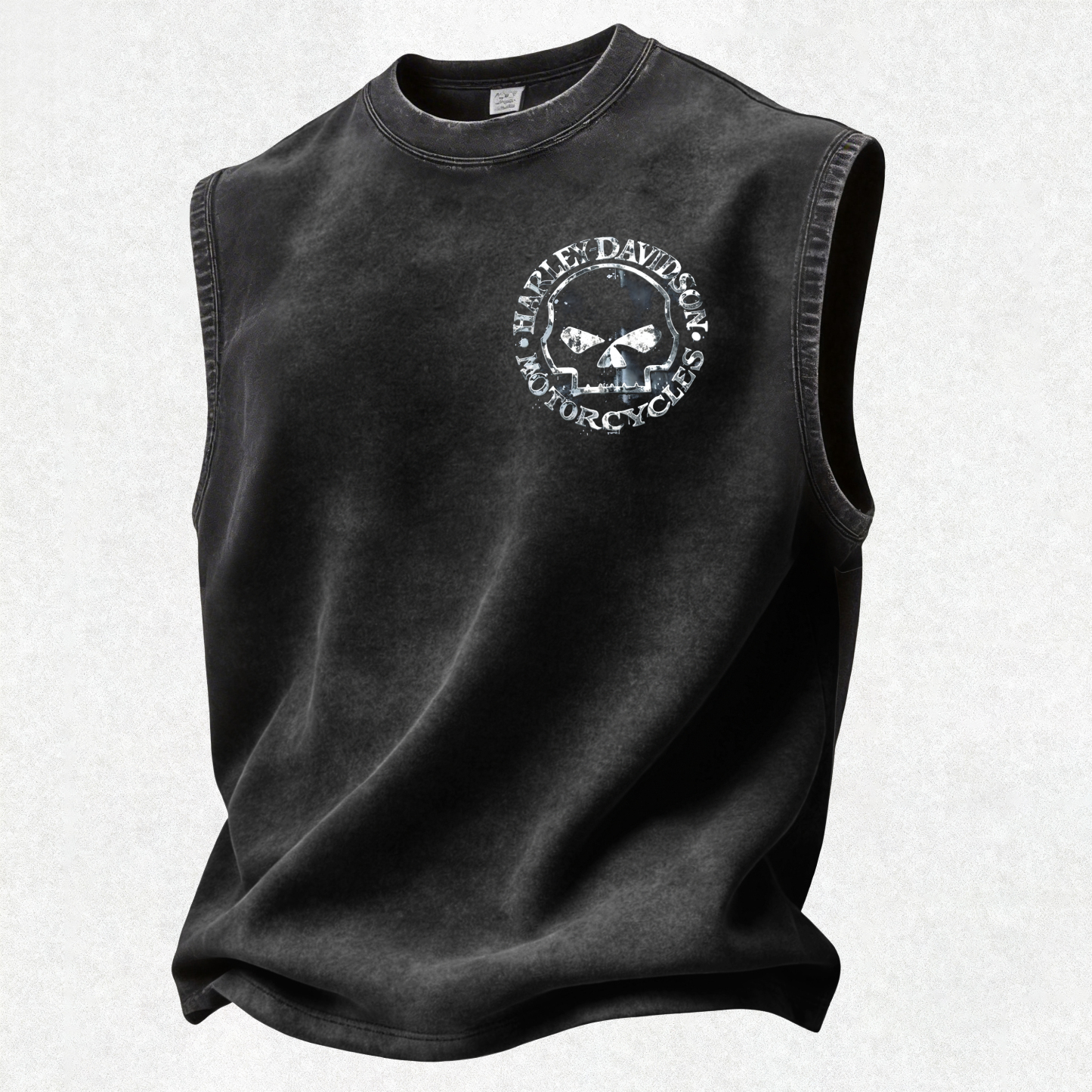  Motorcycles Printed Men's Washed Vest