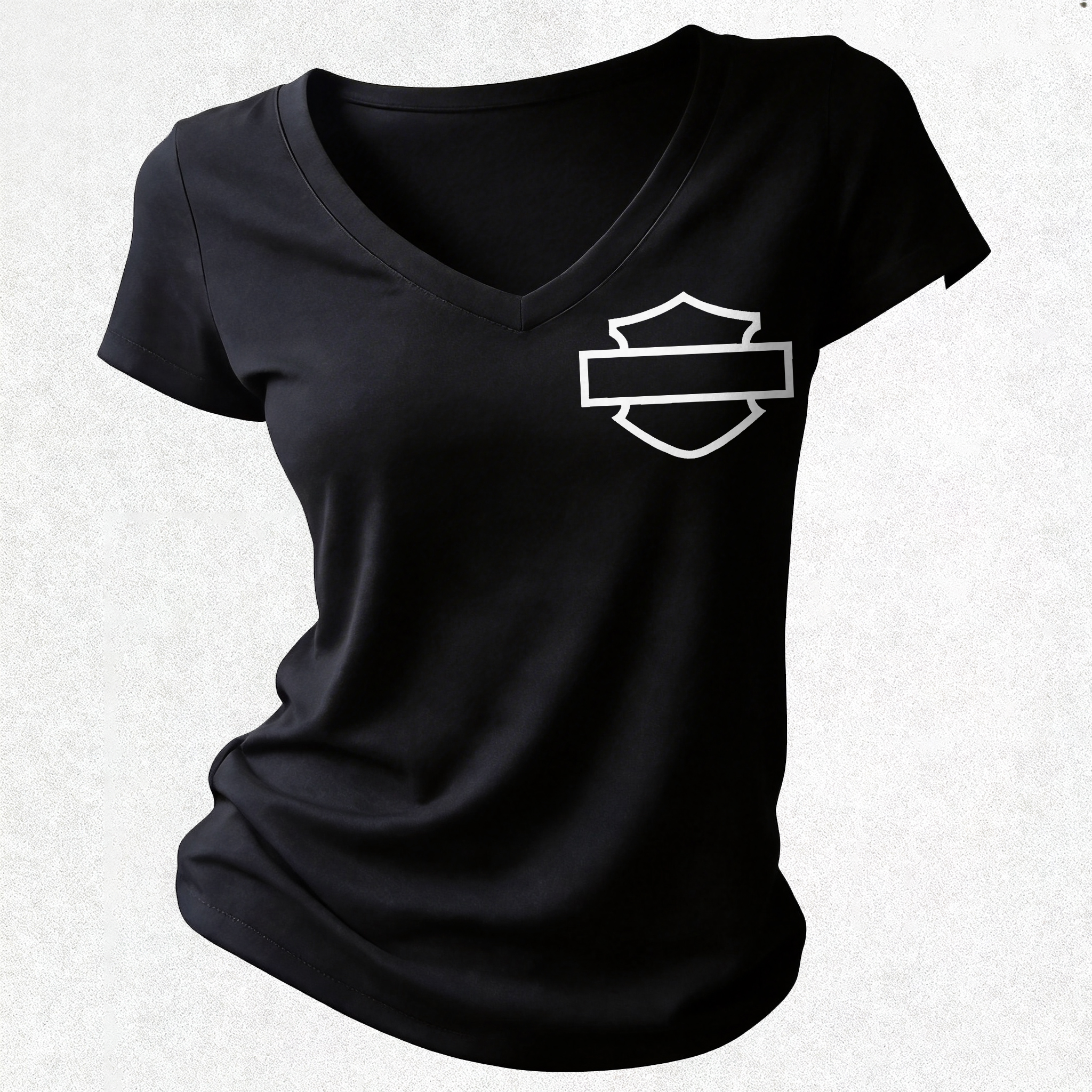  Engine Printed Women's V-neck Pleated Waist Fitted T-shirt