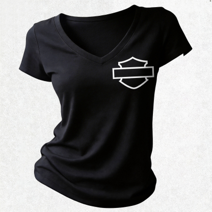  Engine Printed Women's V-neck Pleated Waist Fitted T-shirt