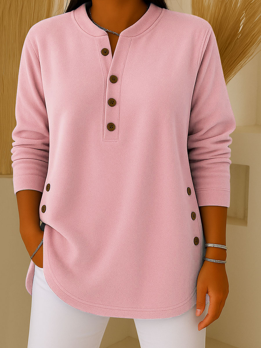 Women's Solid Color V-Neck Long Sleeve Casual Loose Top