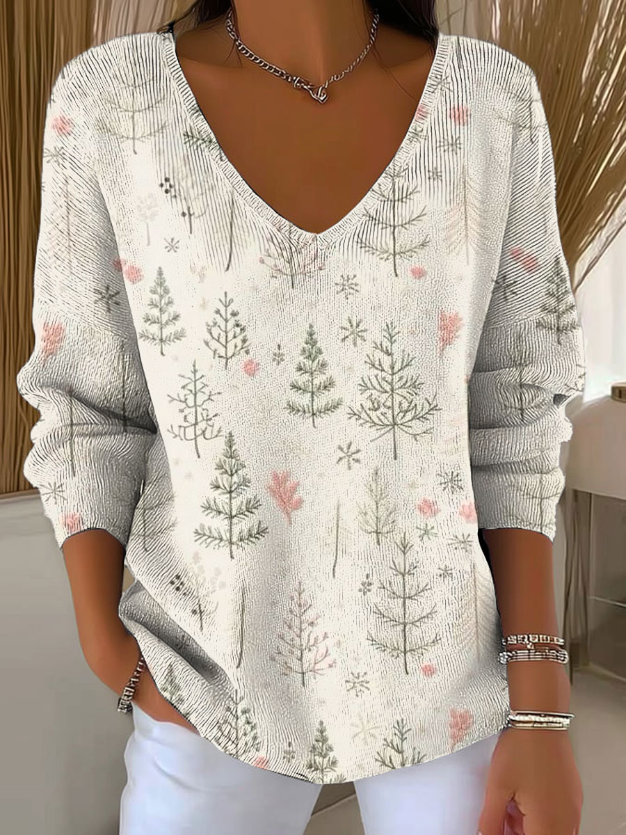 Women's Christmas Tree Pattern Print Casual Pullover Sweater
