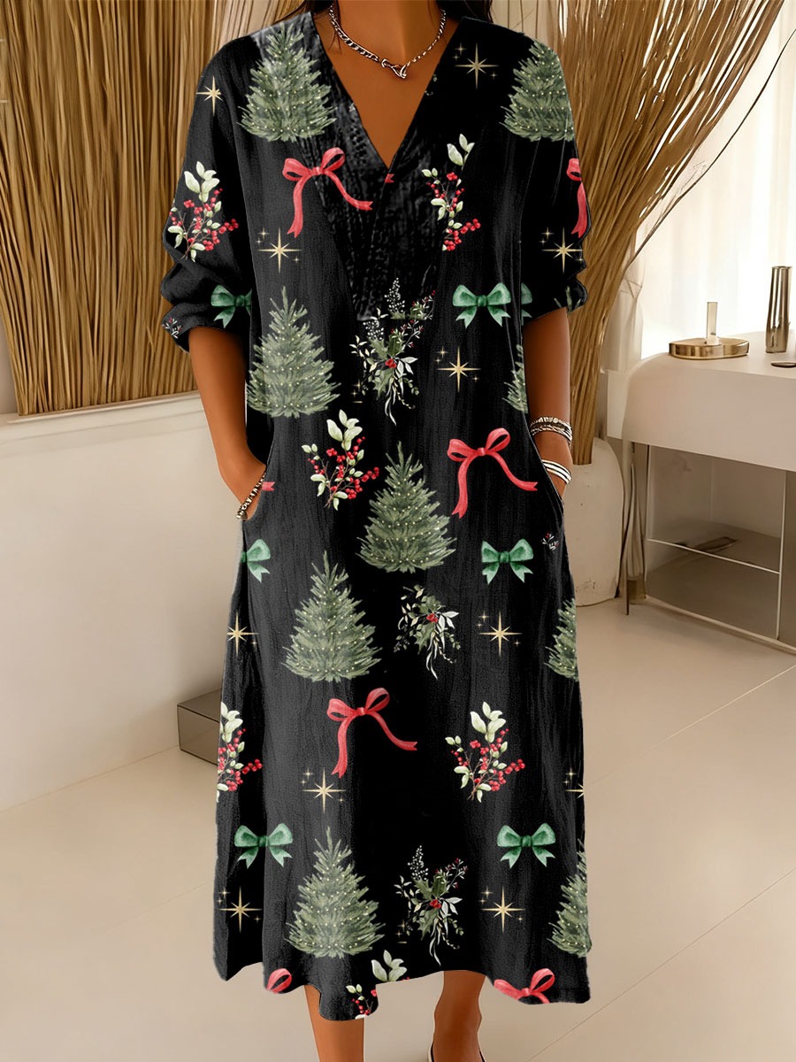 Vintage Christmas Art Print Buttoned Cardigan Sweater