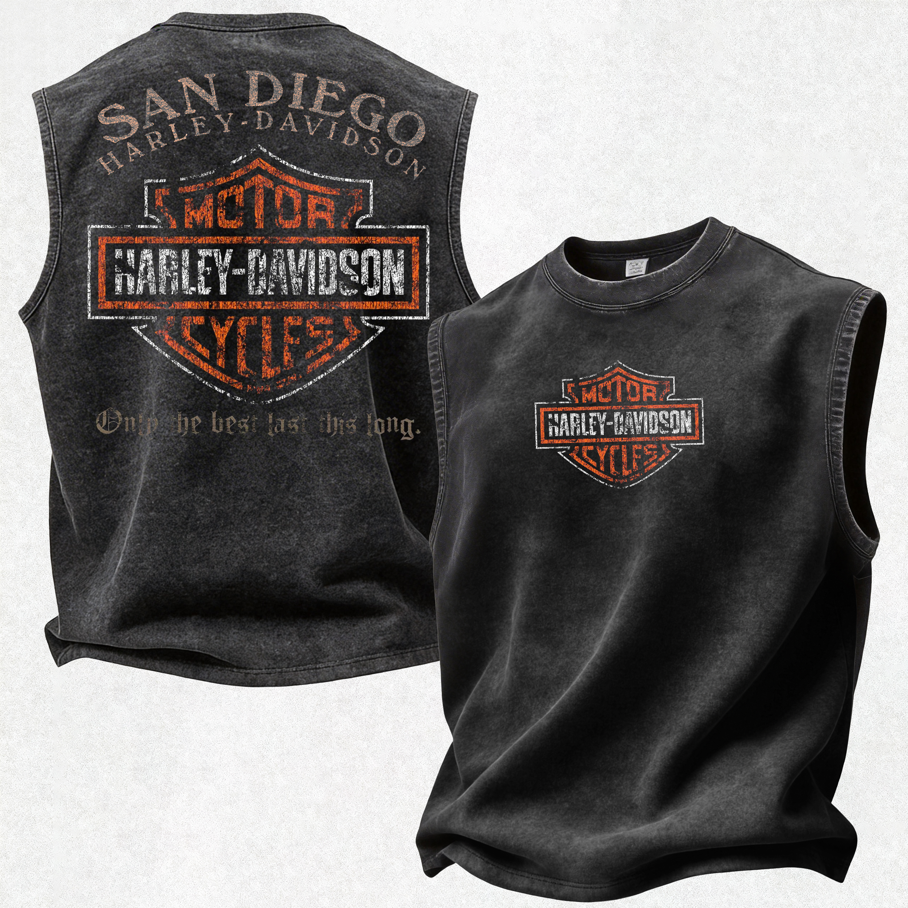  Motorcycles Printed Men's Washed Vest