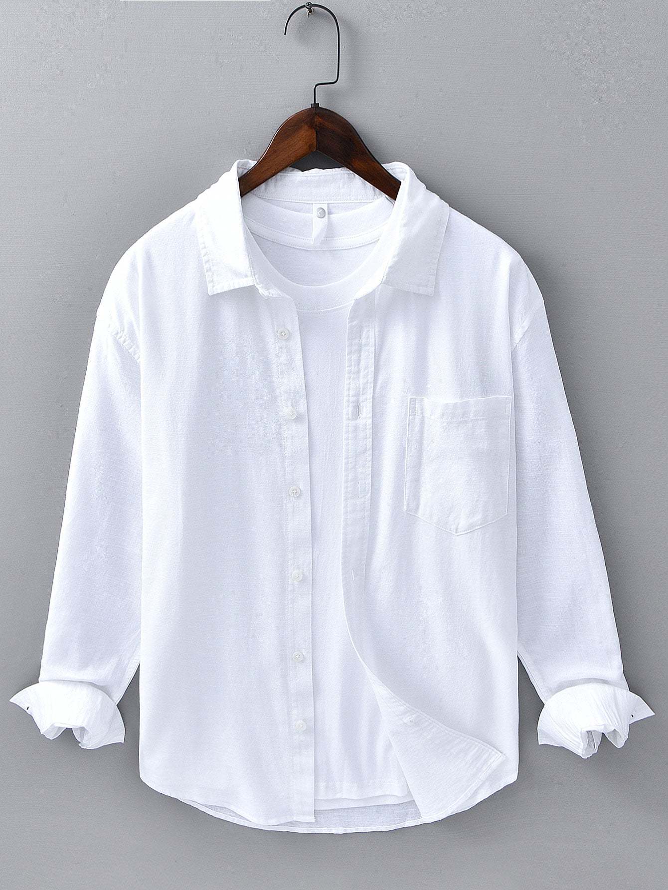 Long Sleeve Linen Cotton Shirt With Pocket