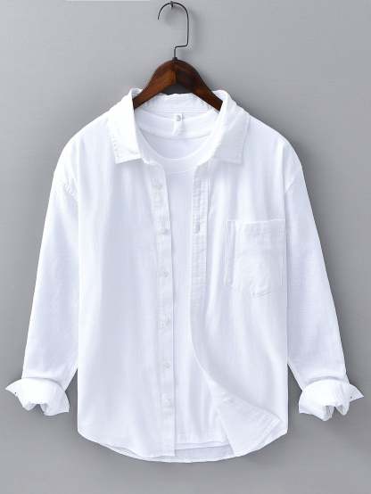 Long Sleeve Linen Cotton Shirt With Pocket