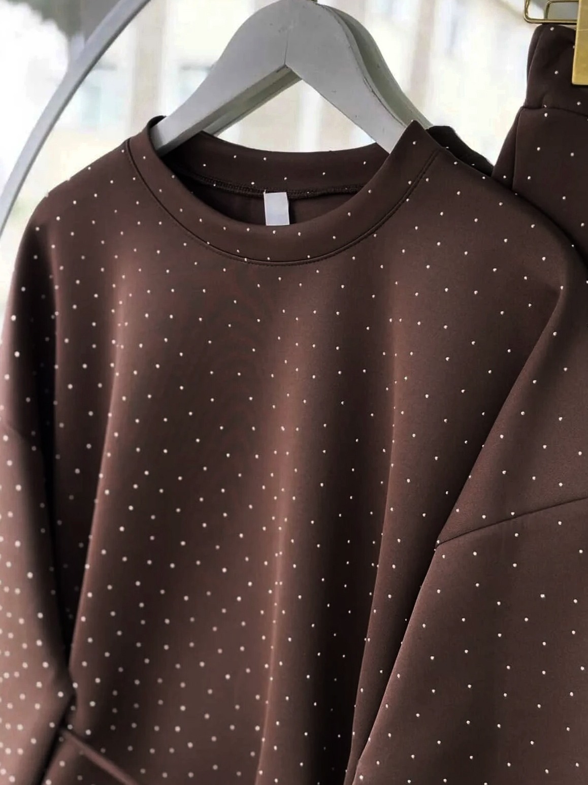 Women's fashionable casual polka dot print long sleeved two piece set