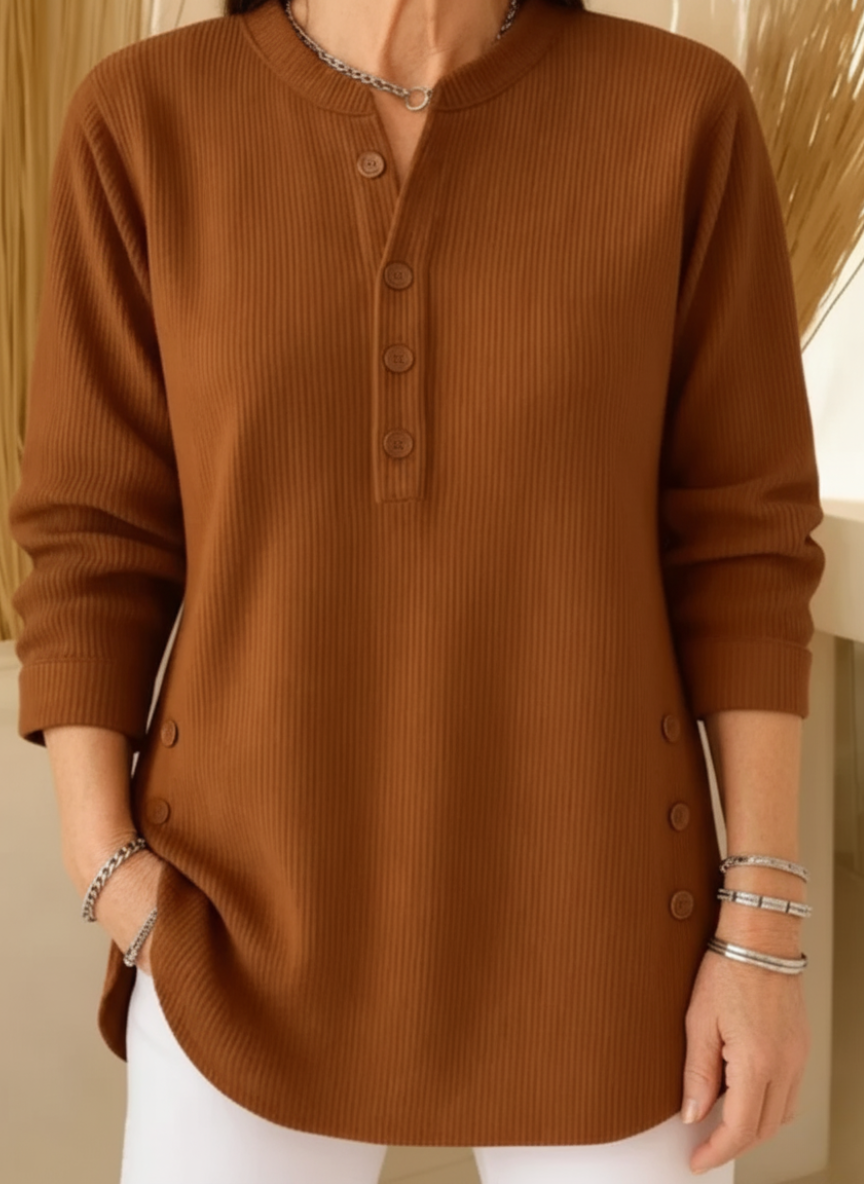 Plain Knit Long-sleeved Sweater