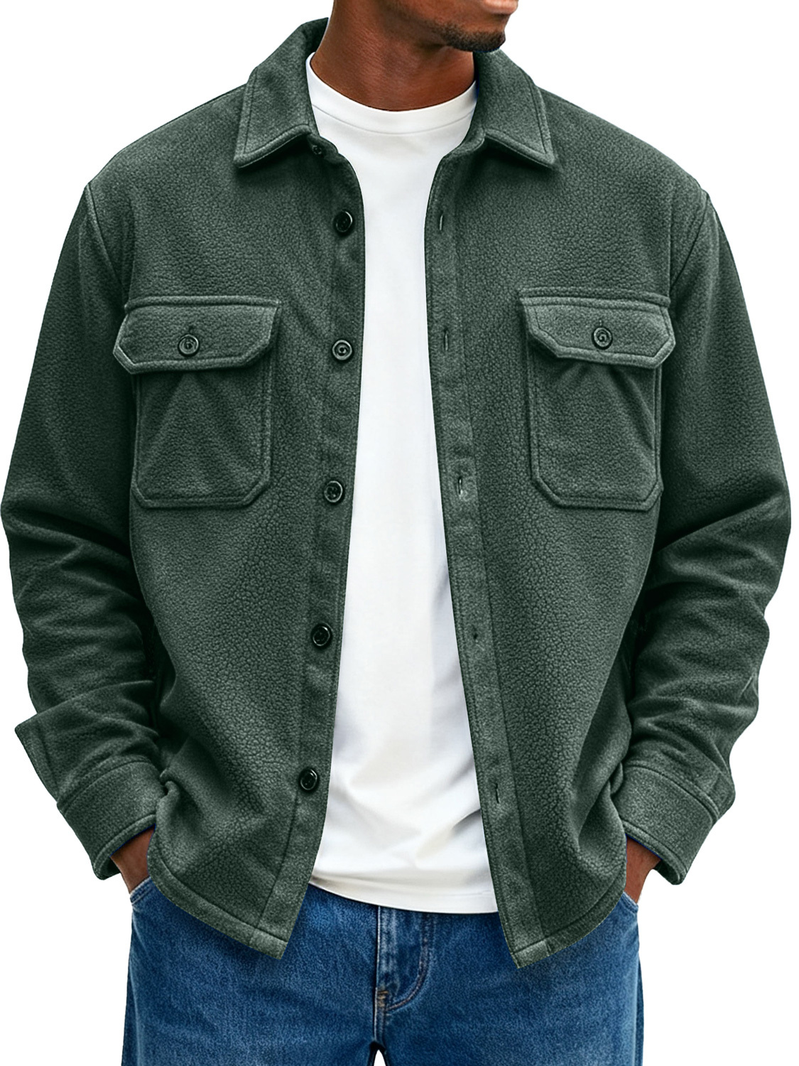 Men's Double Pocket Fleece Casual Loose-fitting Jacket