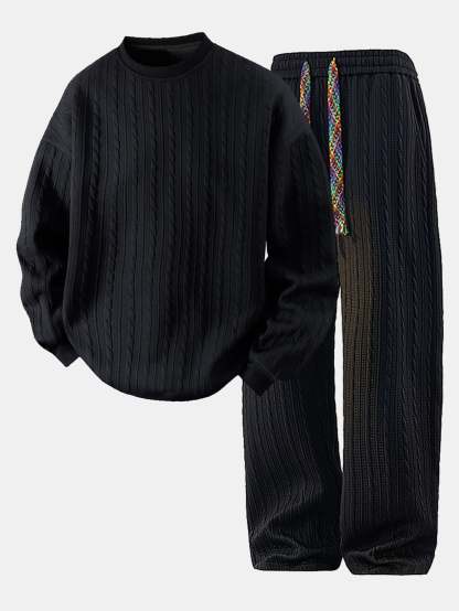 Relax Fit Twist Jacquard Crew Neck Sweatshirt & Twisted Jacquard Straight Leg Pants