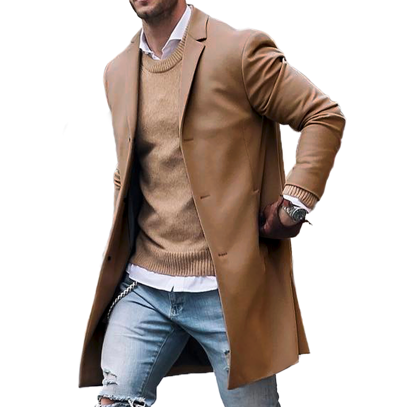 Men's Notch Lapel Single Breasted Mid-length Coat 