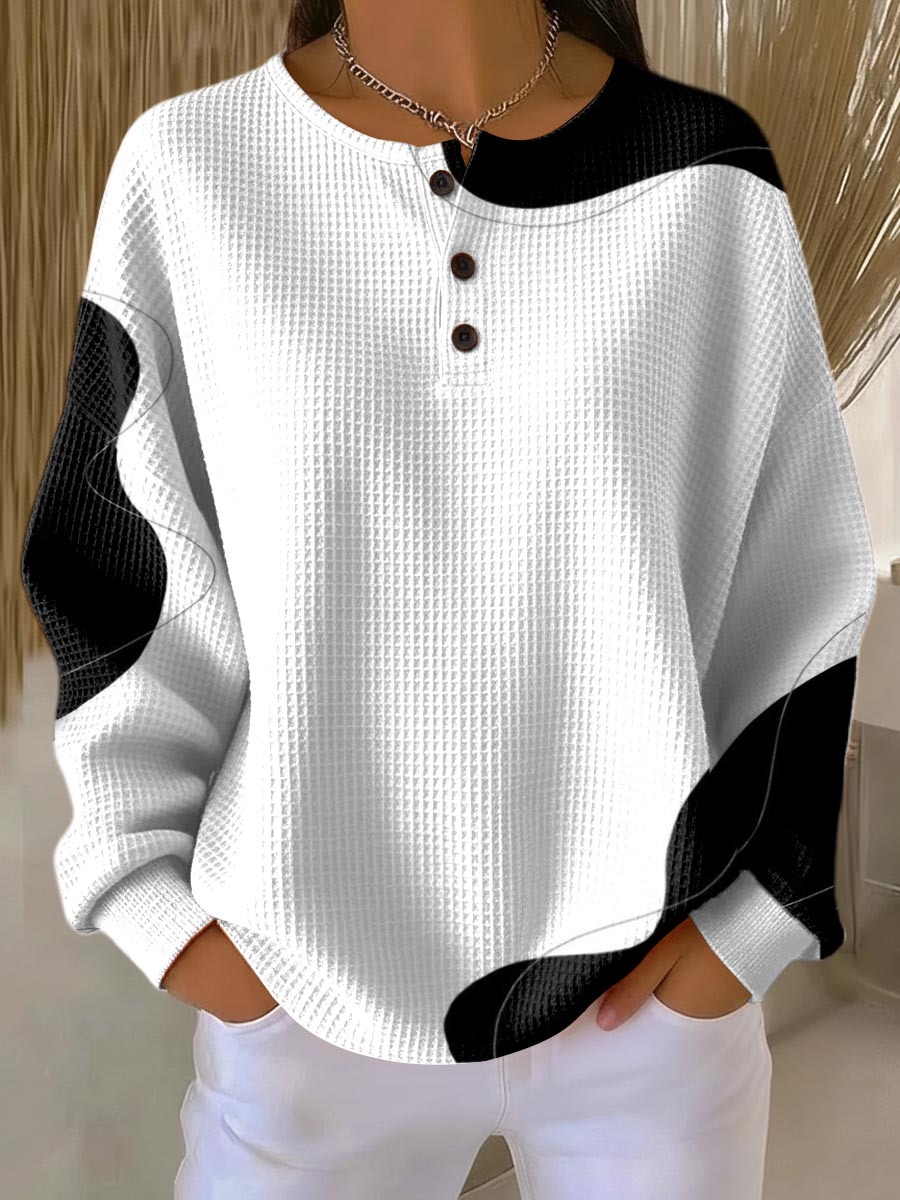 Women's Abstract Pattern Art Print Casual Cotton Waffle Sweatshirt