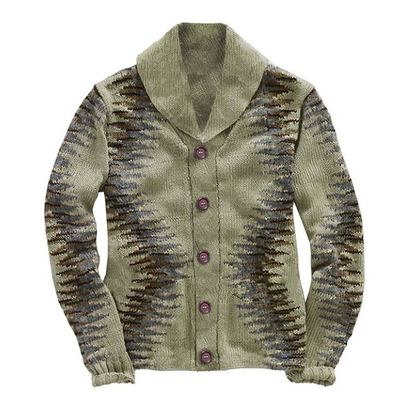 Men's Vintage Geometric Jacquard Lapel Single-Breasted Knitted Cardigan