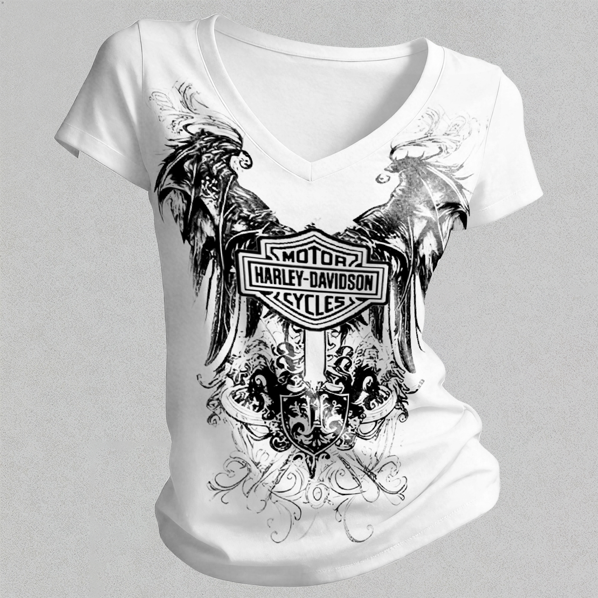  Motorcycles Printed Women's V-neck Pleated Waist Fitted T-shirt