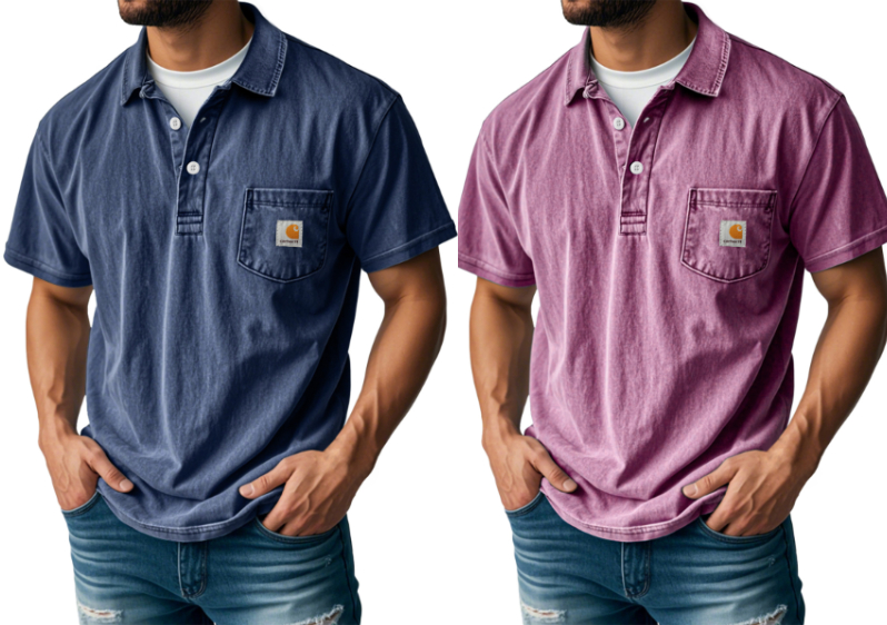 Carhartt Men's Retro Lapel Button Pocket Casual Short Sleeve POLO Shirt