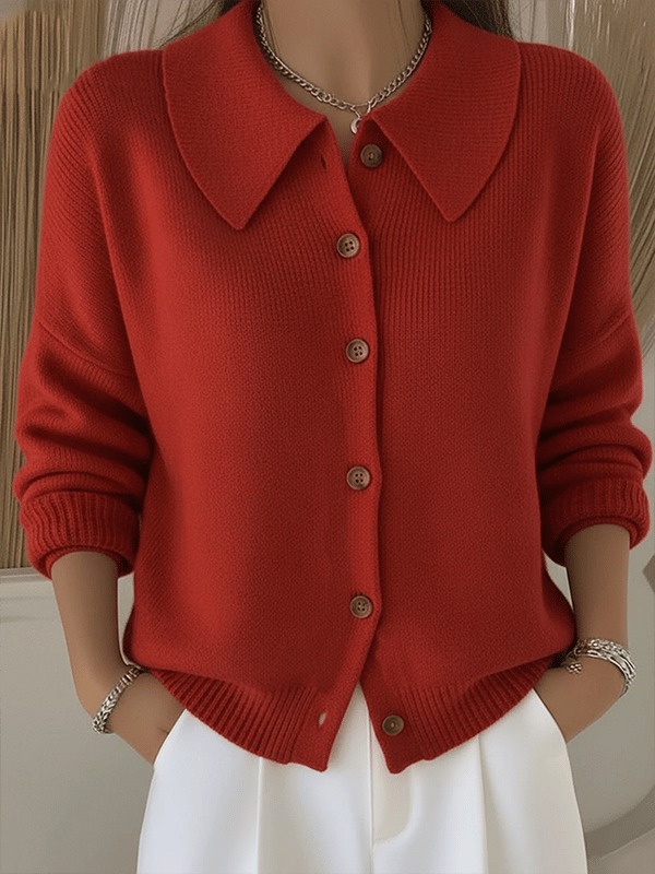Women's Lapel Button Knitted Cardigan Sweater