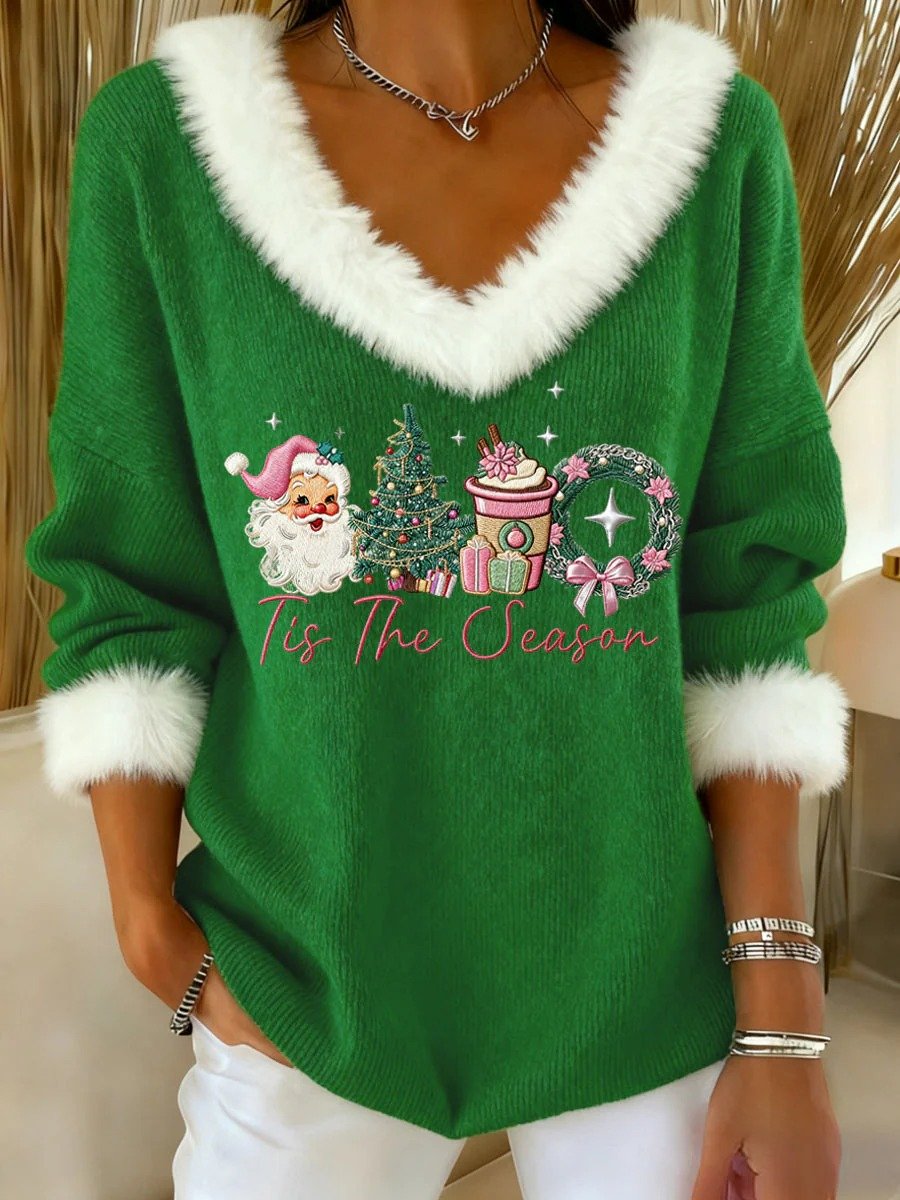 Women's Christmas fur collar top