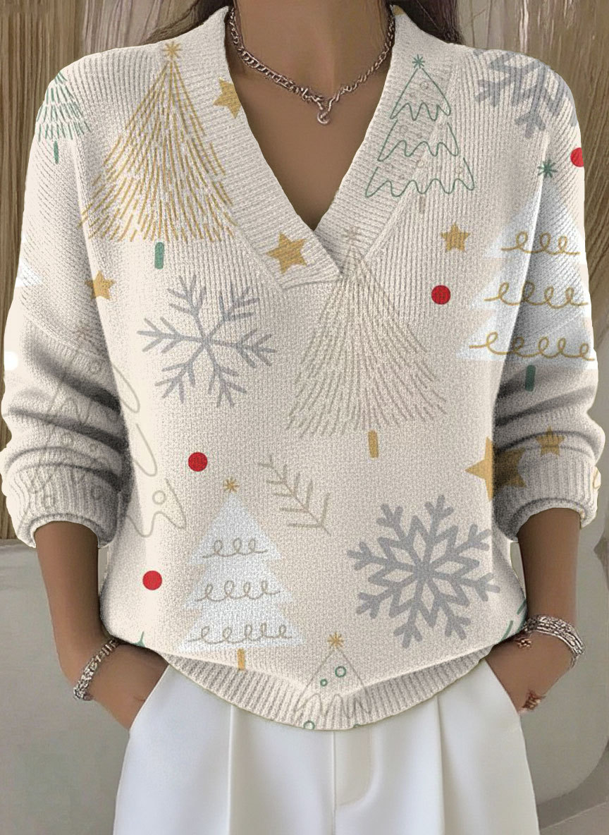 Women's Christmas Snowflake Pattern Art Print Buttoned Cardigan Sweate