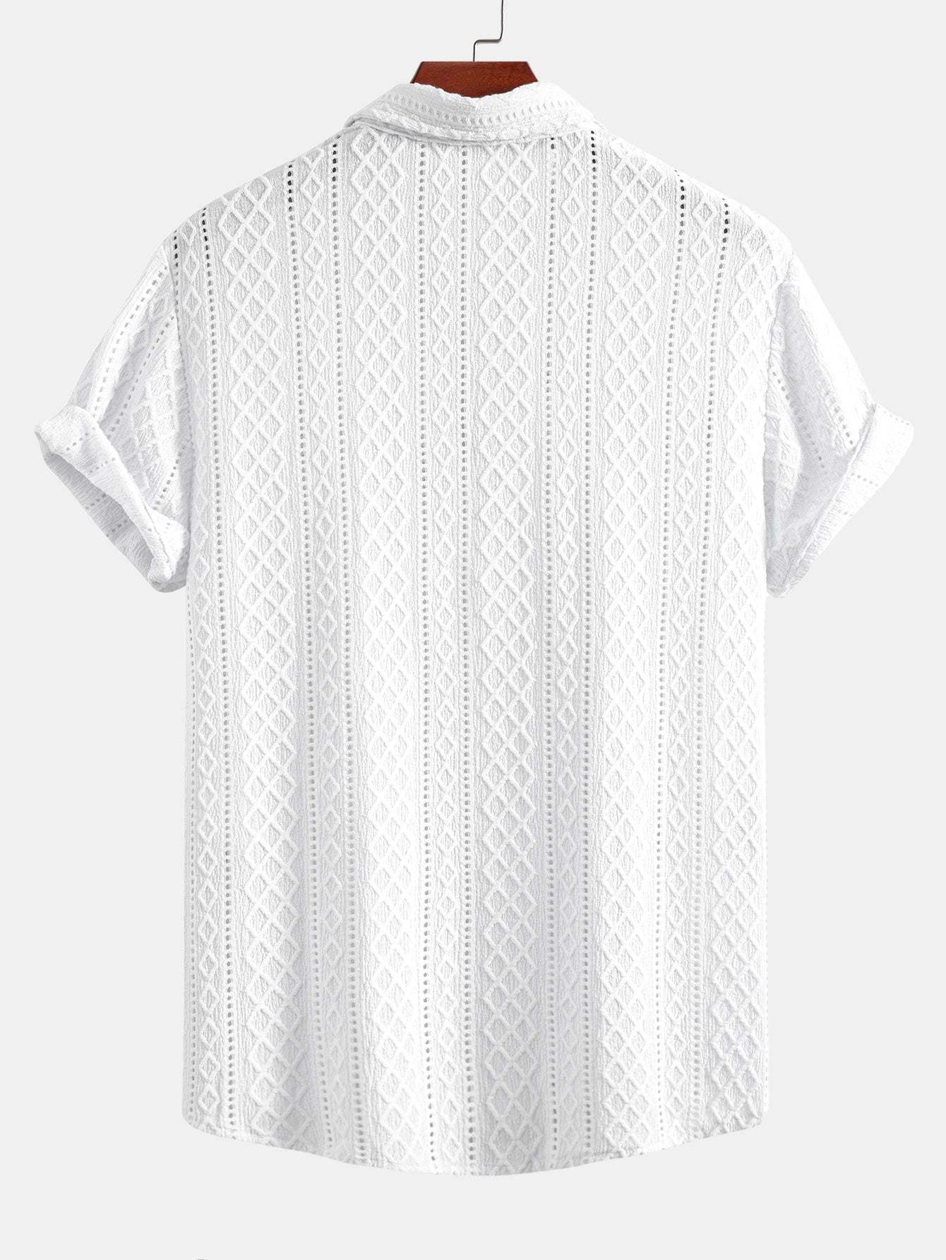 Geometry Rhombus Jacquard Button Up Shirt & Crinkle Textured Straight Leg Pants