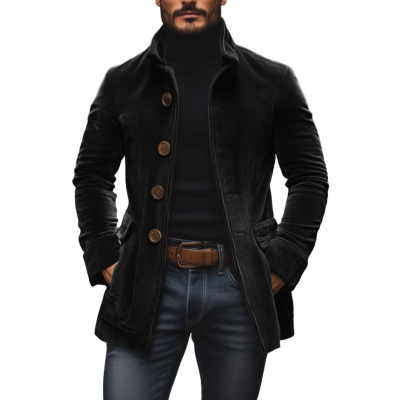 Men's Vintage Corduroy Stand Collar Single Breasted Slim Short Coat 
