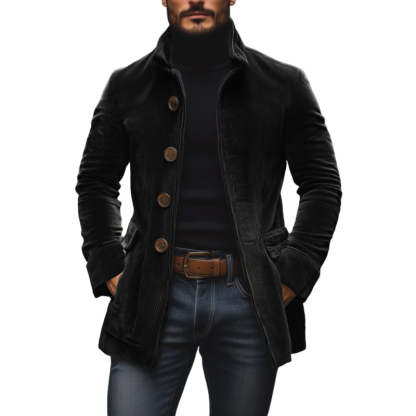 Men's Vintage Corduroy Stand Collar Single Breasted Slim Short Coat 