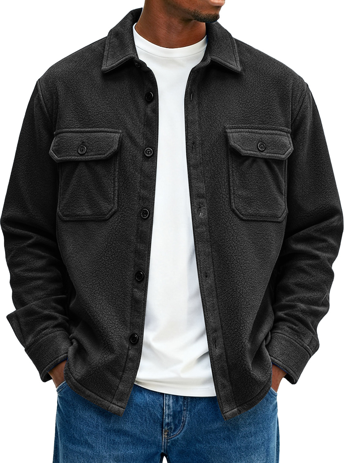 Men's Double Pocket Fleece Casual Loose-fitting Jacket