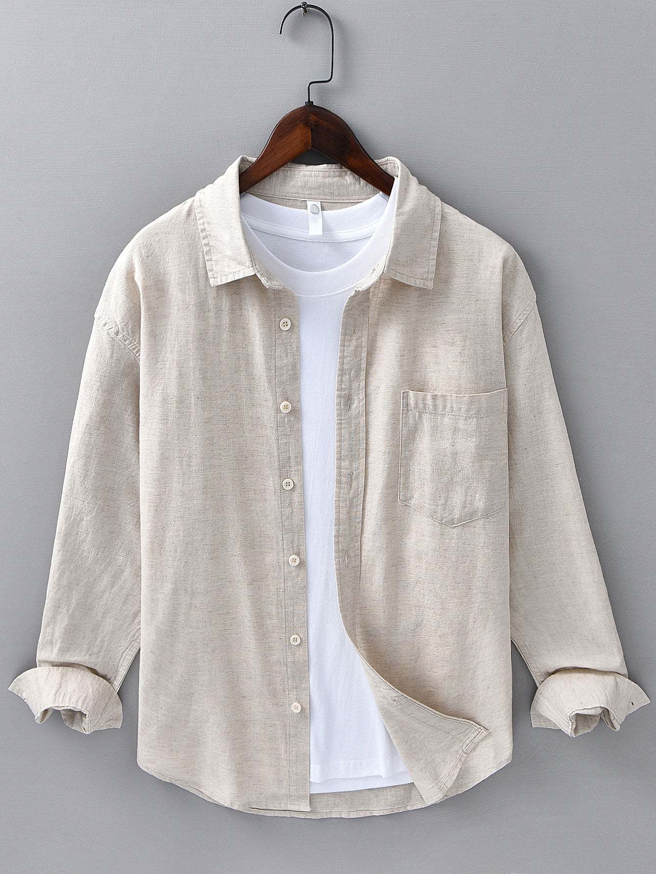 Long Sleeve Linen Cotton Shirt With Pocket