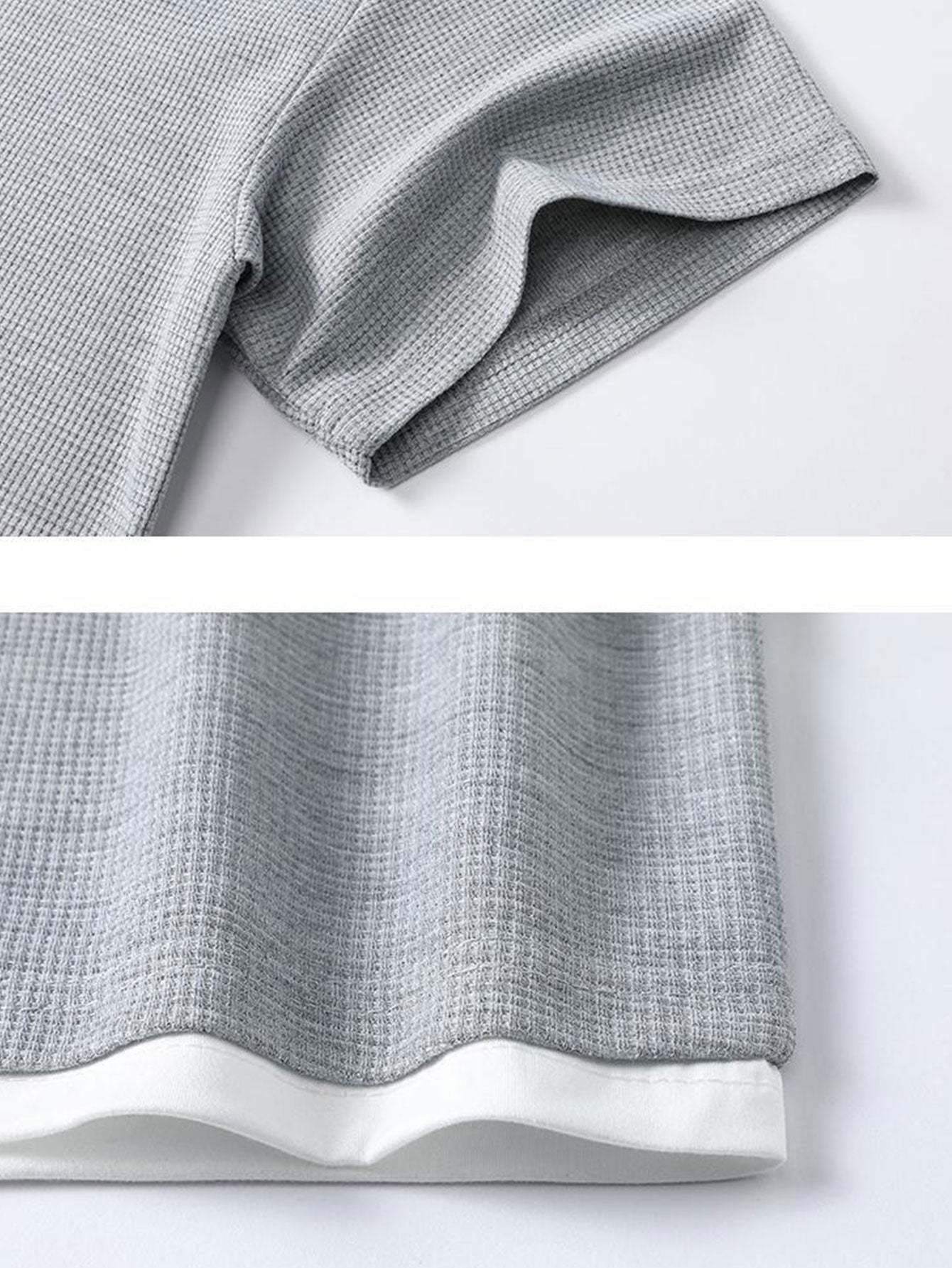 Relax Fit 2 In 1 Notched Collar Waffle T-Shirt & Waffle Pleated Pintuck Straight Leg Pants