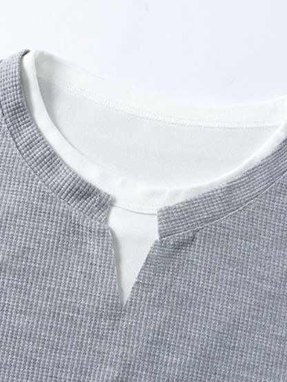 Relax Fit Long Sleeve 2 In 1 Waffle T-Shirt & Straight Leg Corduroy Pants