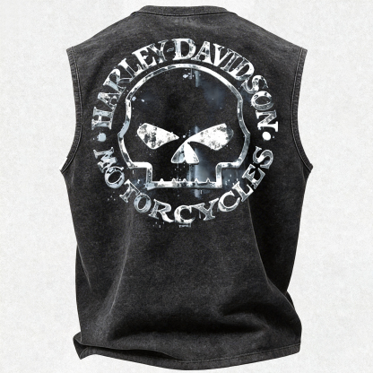  Motorcycles Printed Men's Washed Vest
