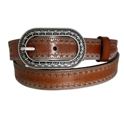 Men's Vintage Distressed Engraved Embossed Genuine Leather Belt