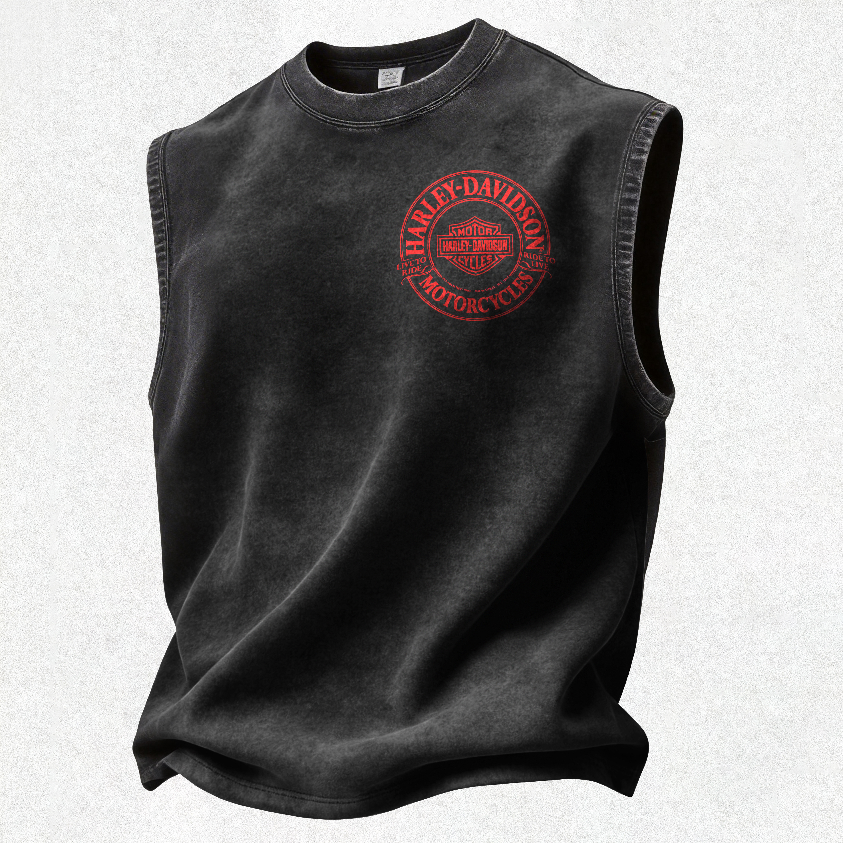  Motorcycles Printed Men's Washed Vest