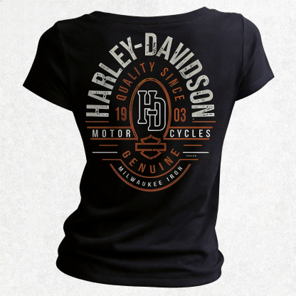  Engine Printed Women's V-neck Pleated Waist Fitted T-shirt