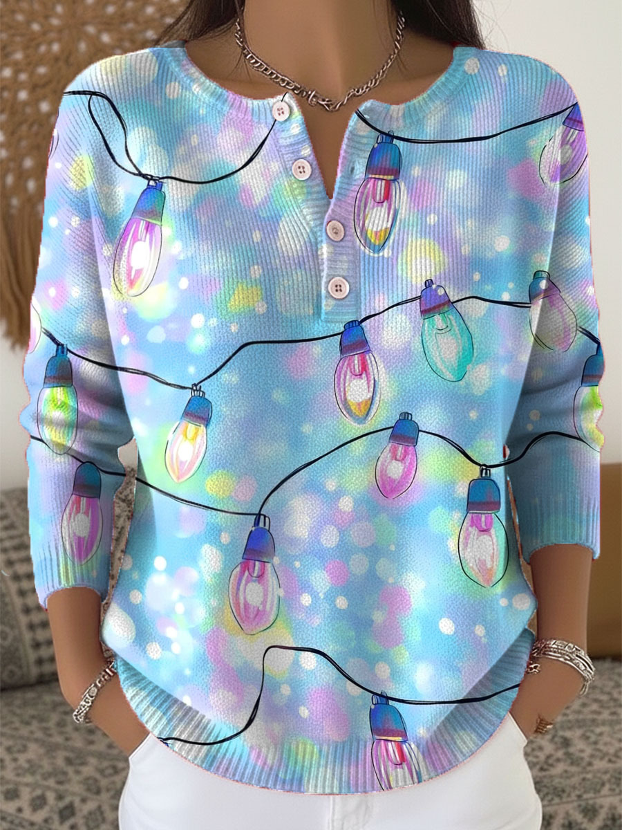 Women's Christmas Pattern Art Print Buttoned Cardigan Sweater