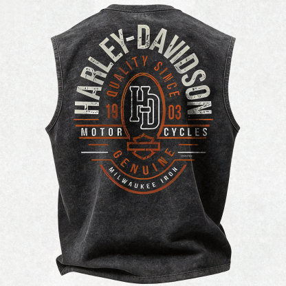  Motorcycles Printed Men's Washed Vest