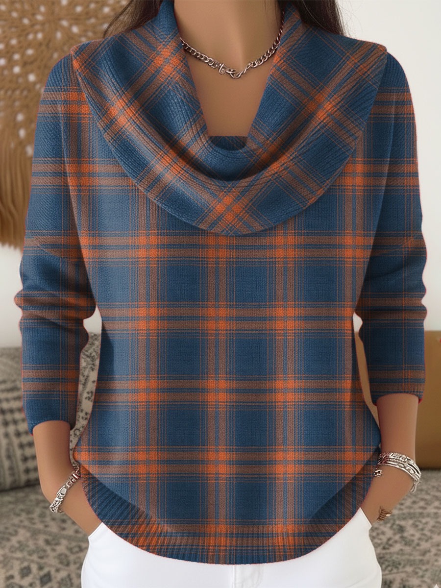 Women's Plaid Print Casual Cotton Buttoned Cardigan Sweater