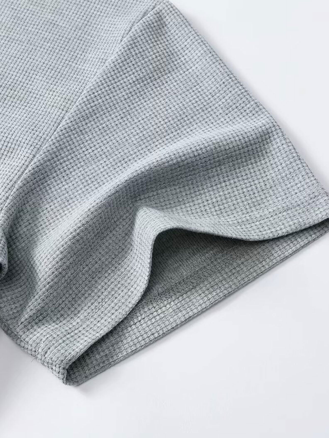 Relax Fit 2 In 1 Notched Collar Waffle T-Shirt & Waffle Pleated Pintuck Straight Leg Pants