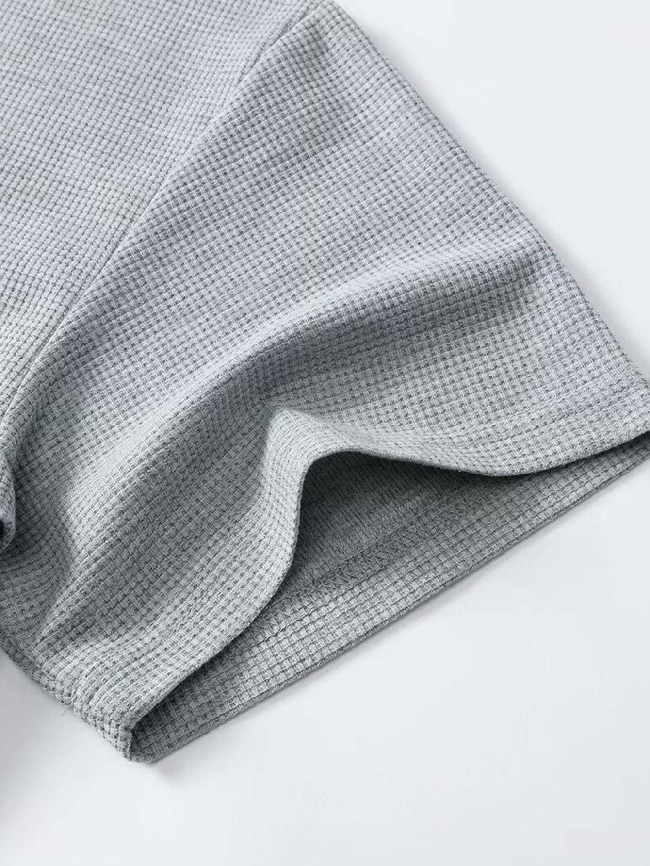 Relax Fit 2 In 1 Notched Collar Waffle T-Shirt & Waffle Pleated Pintuck Straight Leg Pants