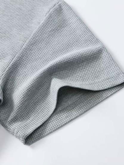 Relax Fit 2 In 1 Notched Collar Waffle T-Shirt & Waffle Pleated Pintuck Straight Leg Pants