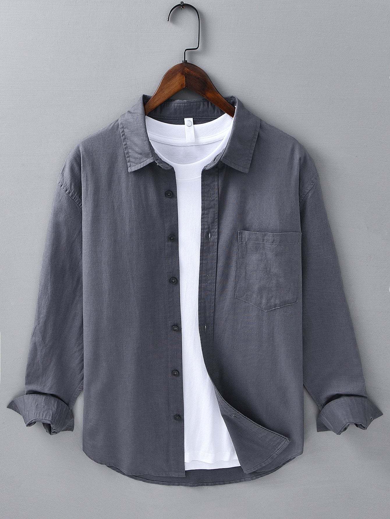 Long Sleeve Linen Cotton Shirt With Pocket