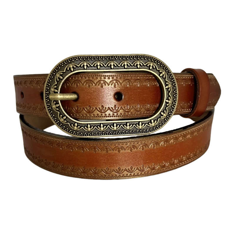 Men's Vintage Distressed Engraved Embossed Genuine Leather Belt