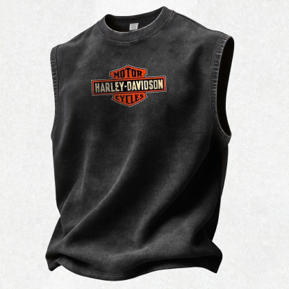  Motorcycles Printed Men's Washed Vest